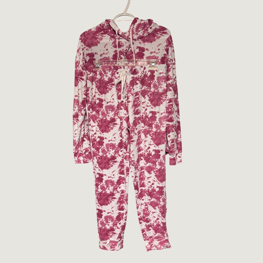 Kikit Pink White Tie Dye 2 Piece Lounge Set Hoodie Joggers Womens Medium 2141C